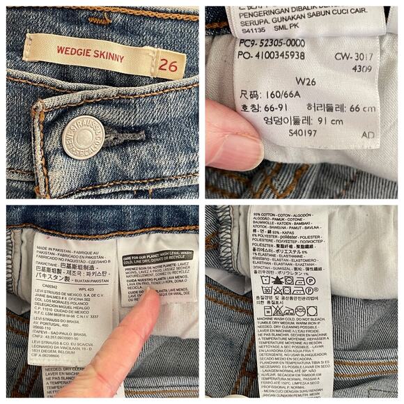 Levi's Premium Wedgie Skinny Jeans Sz 26 Button Fly High Rise Faded Distressed - Picture 12 of 12